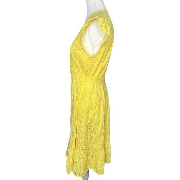 Draper James‎ Women's Yellow Eyelet Flutter Sleeve Wrap Luxury Dress 8/C36 - Picture 3 of 16